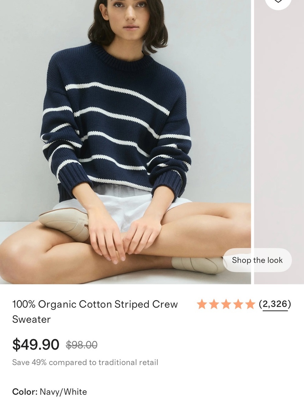 Quince Navy and White Striped Crew Sweater